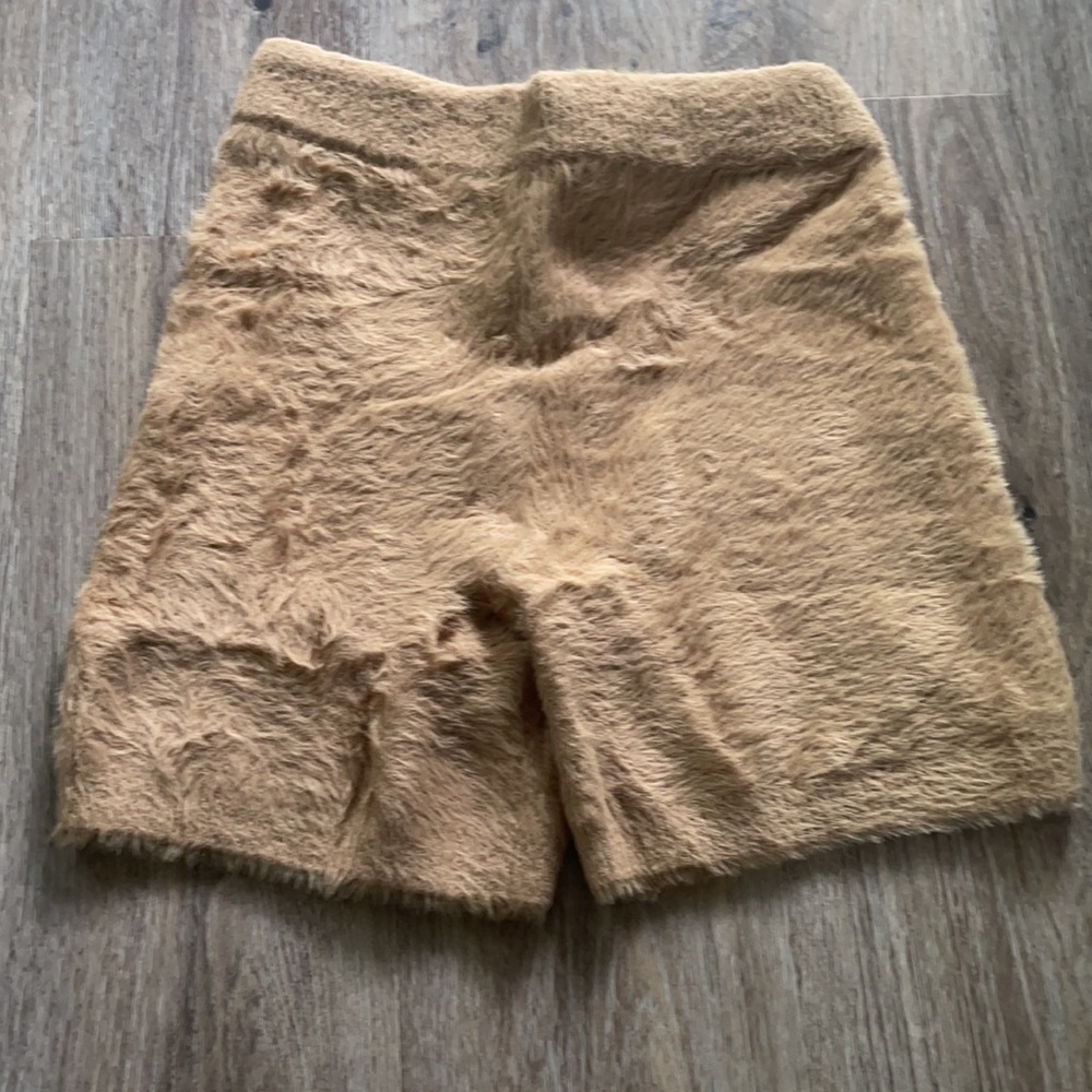 Fuzzy Drawstring Tan Shorts - Picture 9 of 12